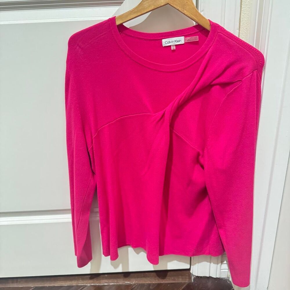 Calvin Klein Hot Pink Fuchsia Twist Front Sweater XL